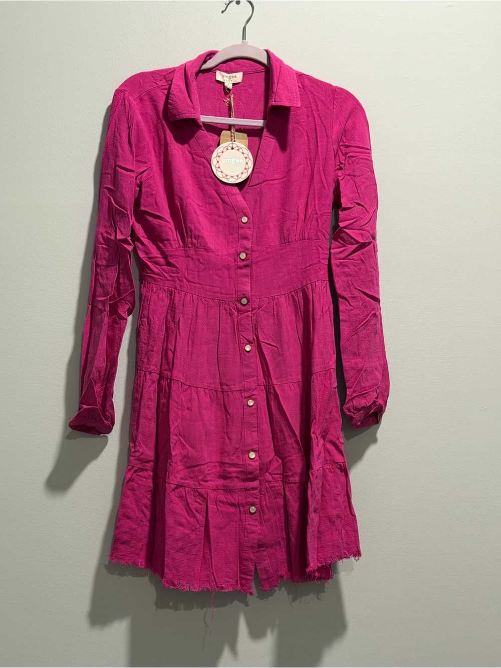 Umgee Fuchsia Pink Button-Front Midi Dress